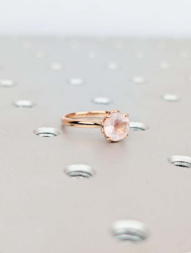 Minimalist 14k Rose Gold Engagement Ring, Rose Quartz Tulip Wedding Rings, Gemstone Jewelry image #5