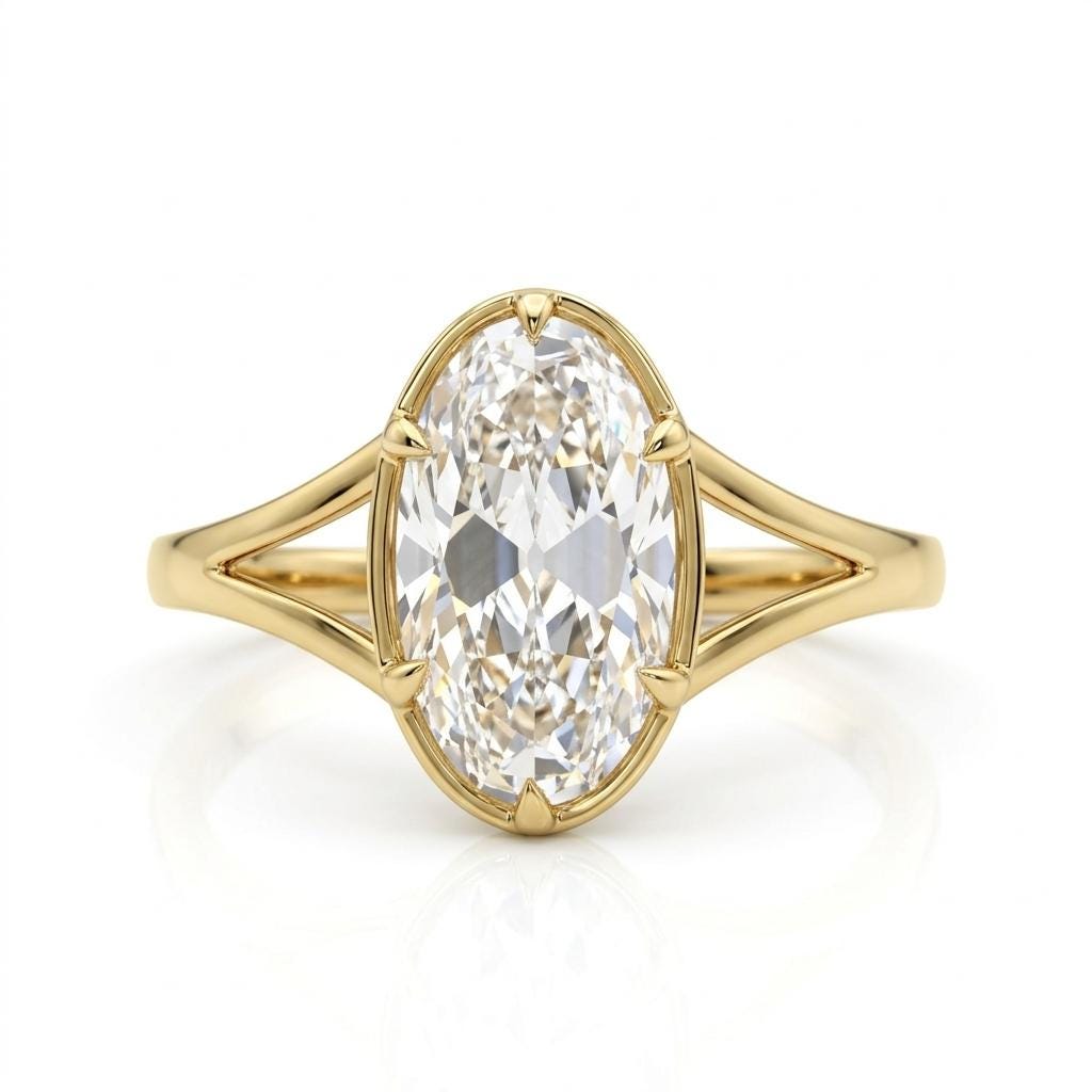 Old Miner cut Lab Grown Diamond Solitaire Ring | Elongated Oval Bezel set Solid Gold Promise Ring for Her | Anniversary Gift image #4
