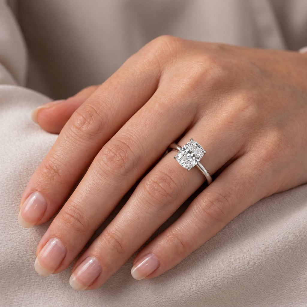 14k/18k Gold Hidden Halo Proposal Ring | Long Cushion cut Moissanite Ring | Personalized Jewelry Anniversary Gift for Her image #3