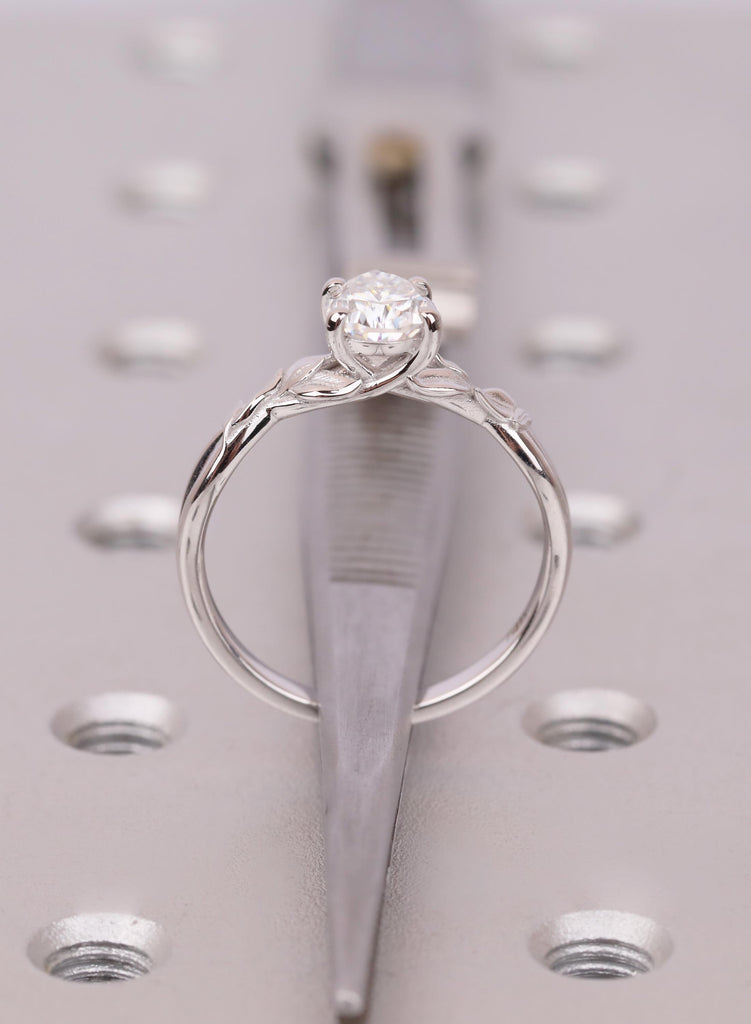 Pear Moissanite Engagement Ring, Vintage Style Nature Inspired Twig Ring For Women, Art Deco Solitaire Ring, Antique Engraved Leaf Branch image #10