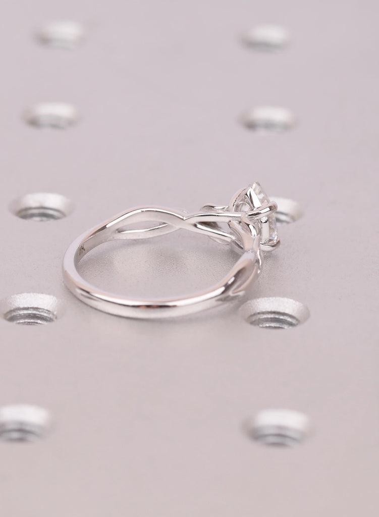 Pear Lab Grown Diamond Antique Style Ring, 14k Solid Gold Solitaire Ring, Hand Engraved Nature Inspired Twig Ring, Art Deco Engagement Ring image #4