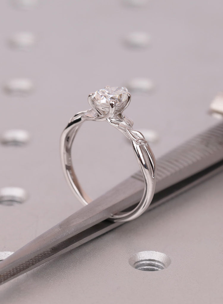 14k White Gold Pear Lab Grown Diamond Twig Ring, Art Deco Engagement Ring image #10