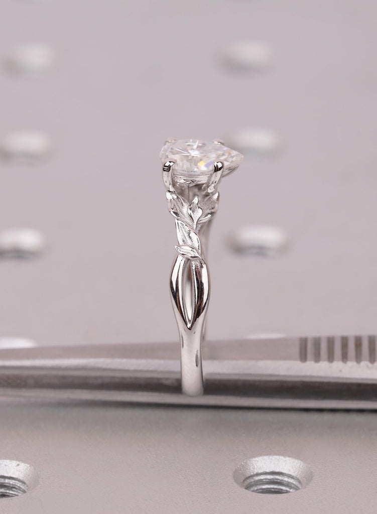 14k White Gold Pear Lab Grown Diamond Twig Ring, Art Deco Engagement Ring image #11