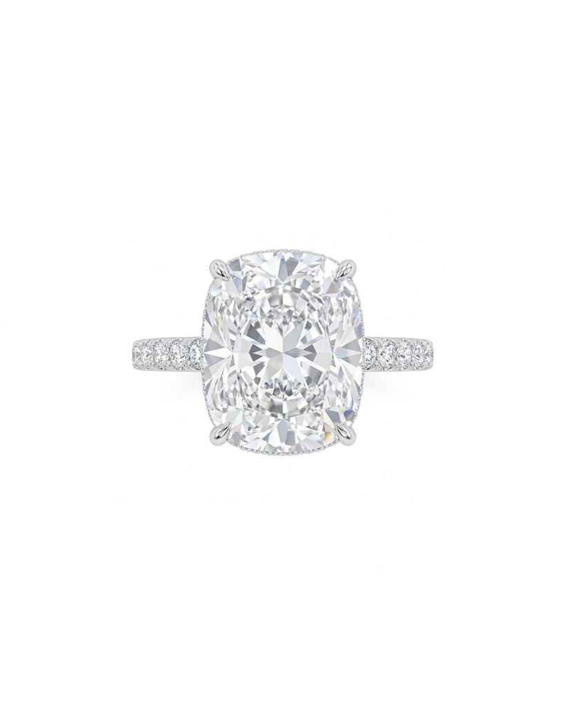 Elongated Cushion Lab Grown Diamond Engagement Ring, 14K White Gold Hidden Halo Diamond Ring, Micropavé Diamond Wedding Ring, IGI Certified image #3