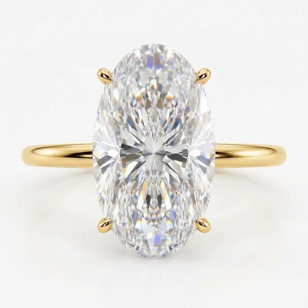 Moval Moissanite Ring | Elongated Oval Cut Moissanite | Hidden Halo Diamond | 14k 18k Gold Engagement Wedding Ring image #5