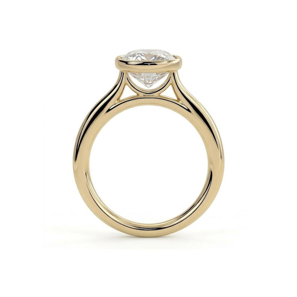 2.5ct Lab Grown Diamond Elongated Cushion cut Solitaire Engagement Ring | Cathedral style Solid Gold Bezel Ring | Anniversary Gift for Her image #4