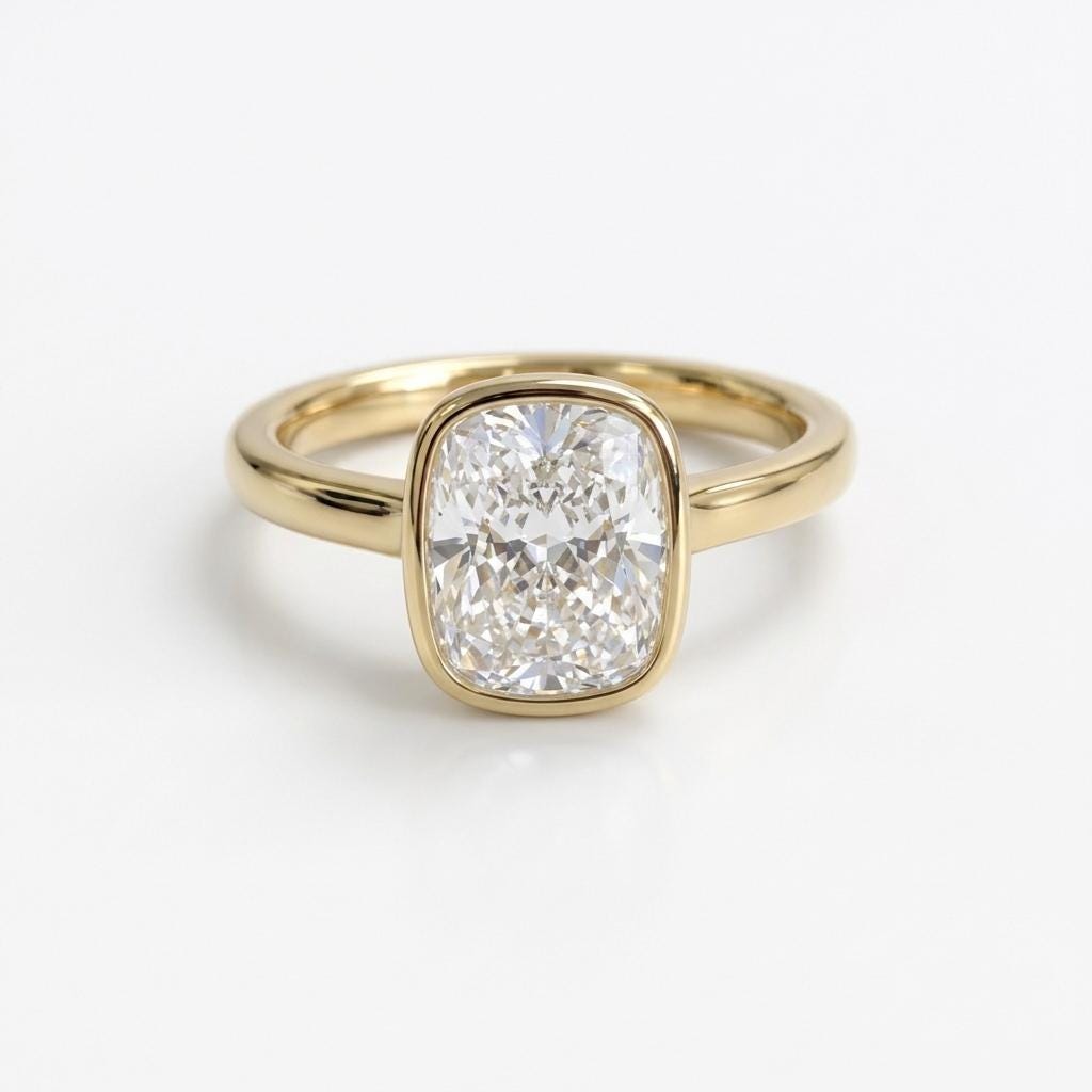 2.5ct Lab Grown Diamond Elongated Cushion cut Solitaire Engagement Ring | Cathedral style Solid Gold Bezel Ring | Anniversary Gift for Her image #1