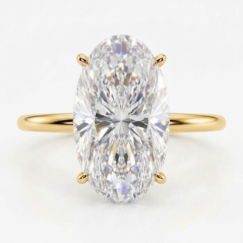 IGI Certified Moval Diamond Engagement Ring | 14K Yellow Gold | Hidden Halo Gemstone Ring image #5
