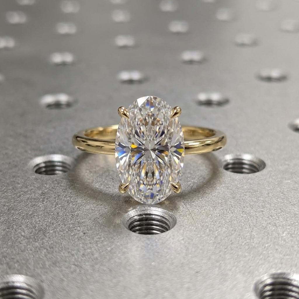 IGI Certified Moval Diamond Engagement Ring | 14K Yellow Gold | Hidden Halo Gemstone Ring image #4