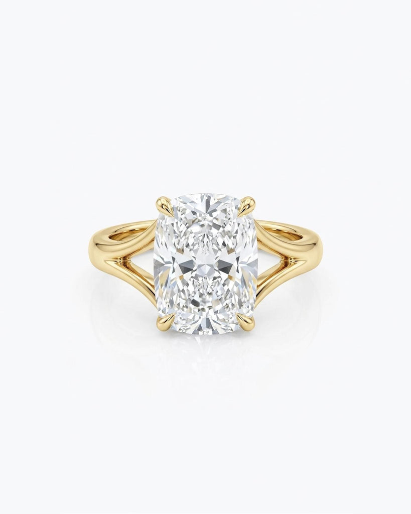 Split Shank Solitaire Engagement Ring, Elongated Cushion Cut Moissanite 14K Yellow Gold Vintage Wedding Ring, Promise Ring for Her image #5