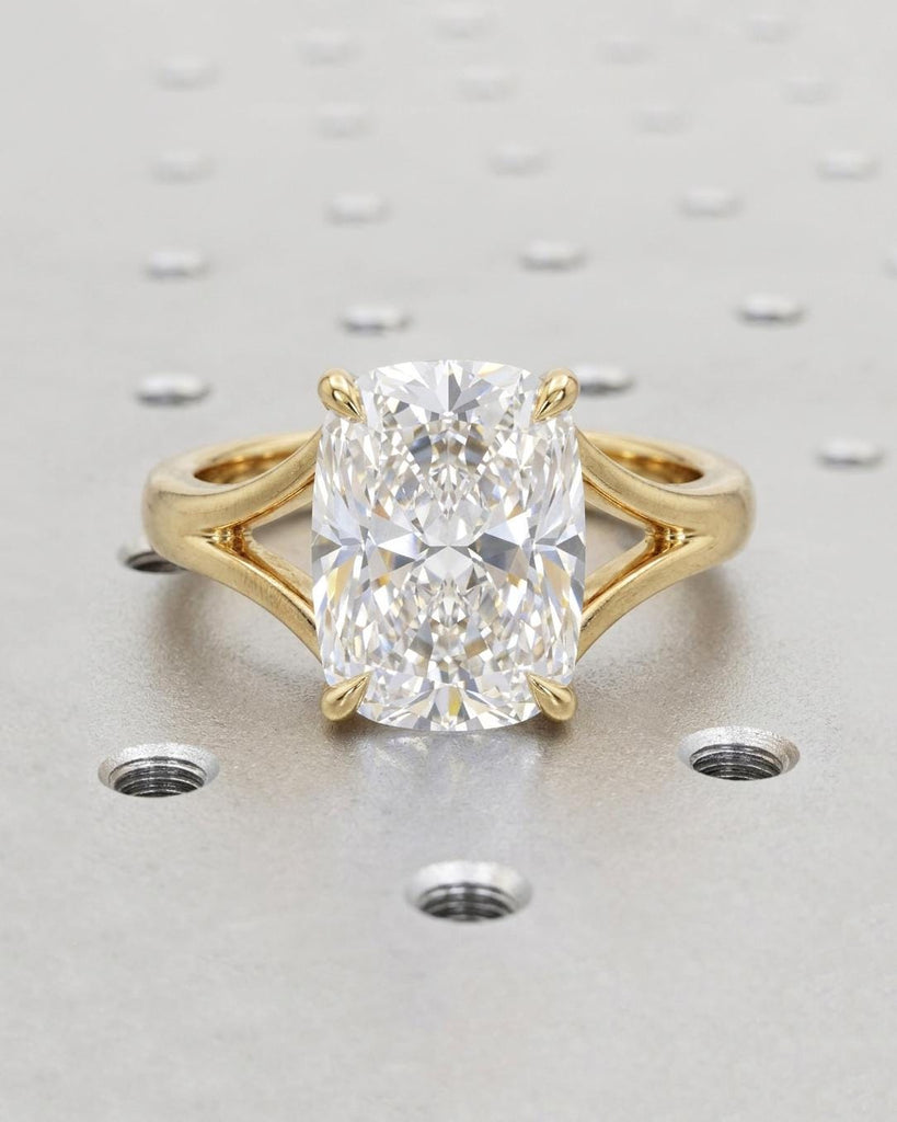 1, 2, 3, 4ct Elongated Cushion Moissanite Engagement Ring | Split Shank Ring | 14K Gold Solitaire Engagement Ring | Moissanite Wedding Ring image #1