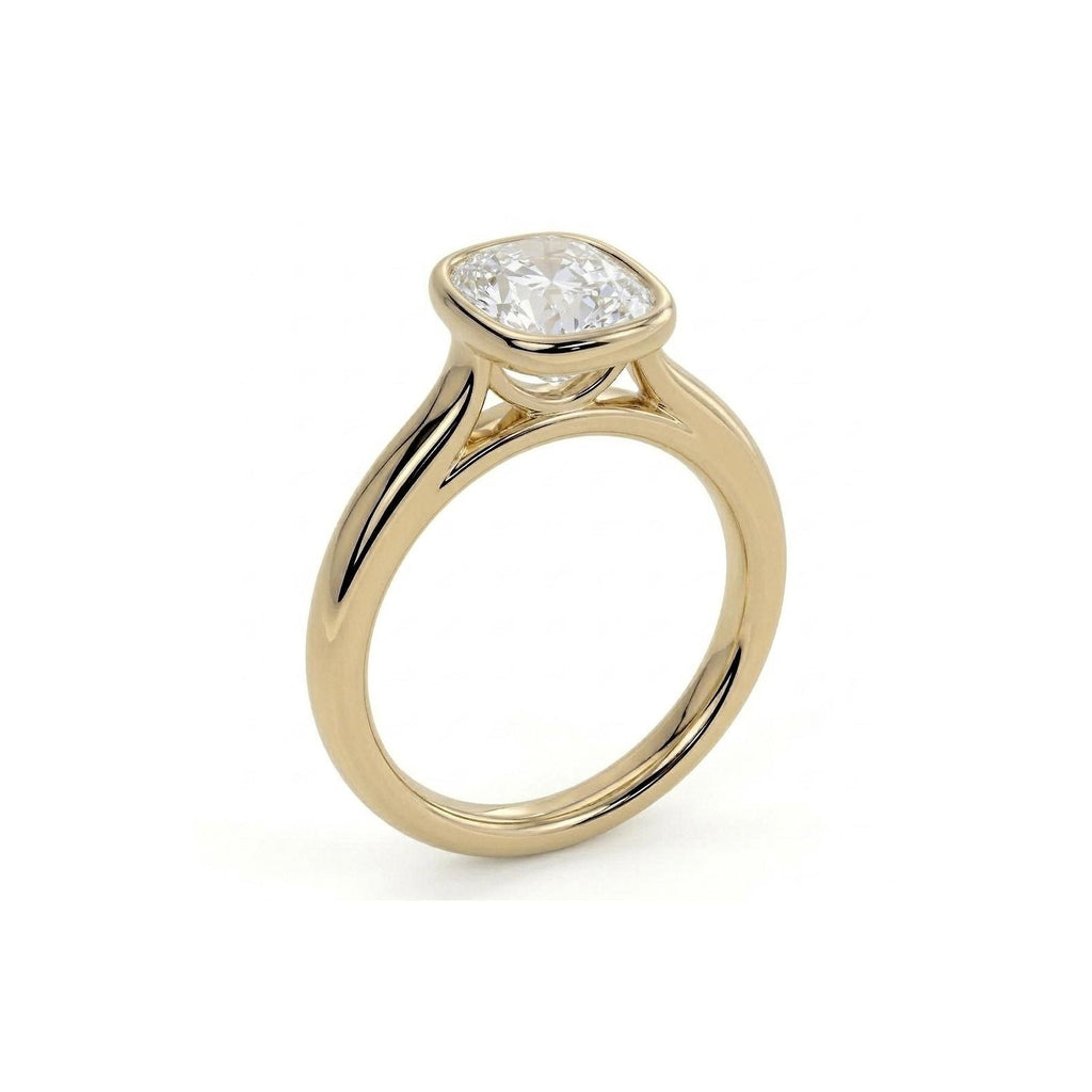 Elongated Cushion cut Lab Diamond Engagement Ring | Solid Gold Bezel Ring | Custom Bridal Jewelry Anniversary Gift image #5