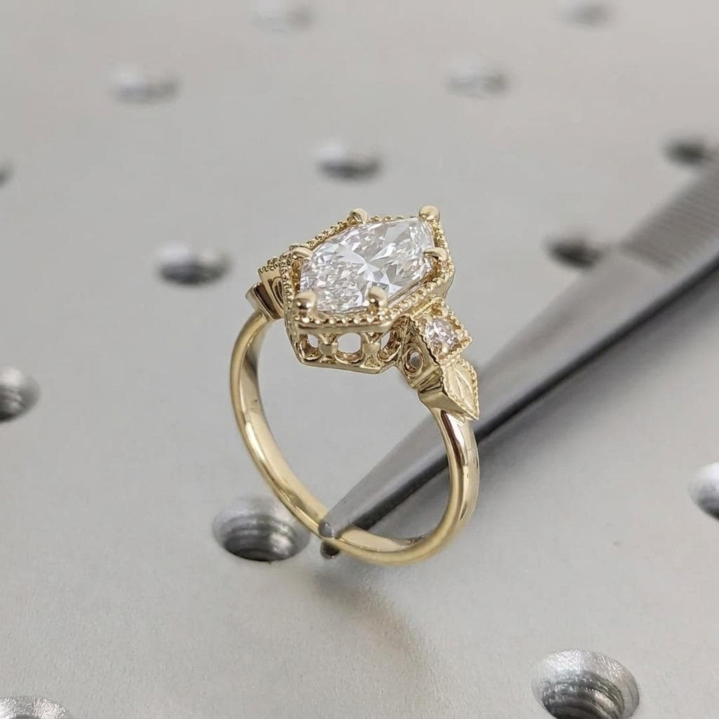 Dutch Marquise cut Lab Grown Diamond Engagement Ring for Women | 14K/18K Gold Vintage Bridal Jewelry Anniversary Gift image #3