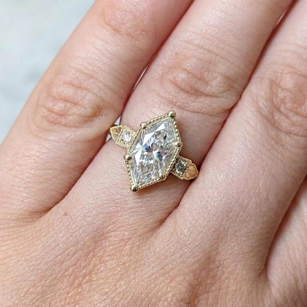 Dutch Marquise cut Lab Grown Diamond Engagement Ring for Women | 14K/18K Gold Vintage Bridal Jewelry Anniversary Gift image #2