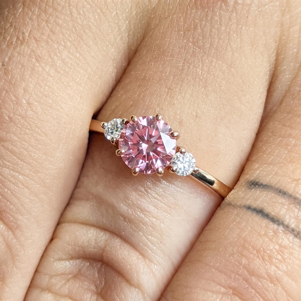 14k Rose Gold Diamond Engagement Ring | Pink Gemstone Proposal Ring for Her | Minimalist Jewelry Anniversary Gift image #2