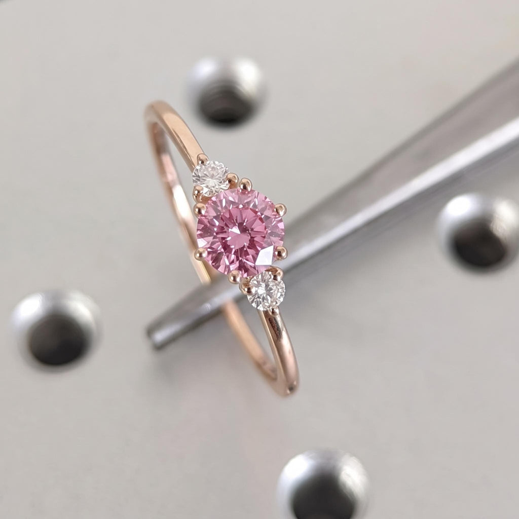 14k Rose Gold Diamond Engagement Ring | Pink Gemstone Proposal Ring for Her | Minimalist Jewelry Anniversary Gift image #1
