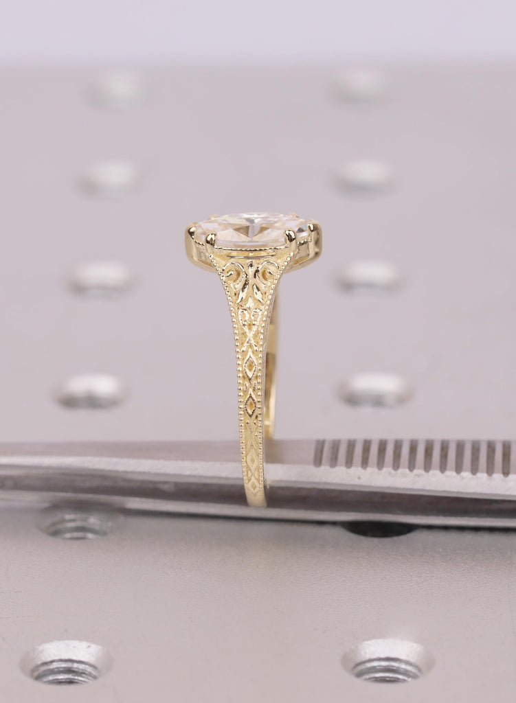 Filigree 14k Gold Solitaire Rings, Marquise Moissanite Ring, Vintage Gold Engagement Ring, Solid Gold Handmade Jewelry, Moissanite Jewelry image #11
