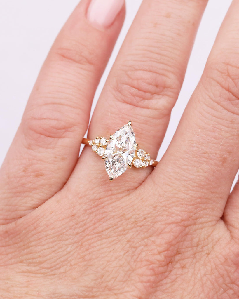 2ct Lab Made Diamond Cluster Ring, Marquise Engagement Ring, 18k Solid Gold Personalized Custom Rings for Women, Handmade Statement Jewelry image #10
