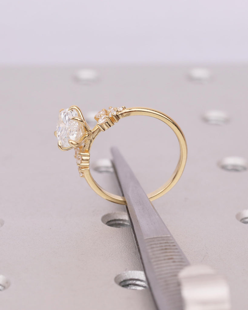 1-4ct Marquise Moissanite Engagement Ring, 6 Prong 14k/18k Solid Gold Wedding Rings for Women, Round Diamond Cluster Ring, Bridal Jewelry image #11