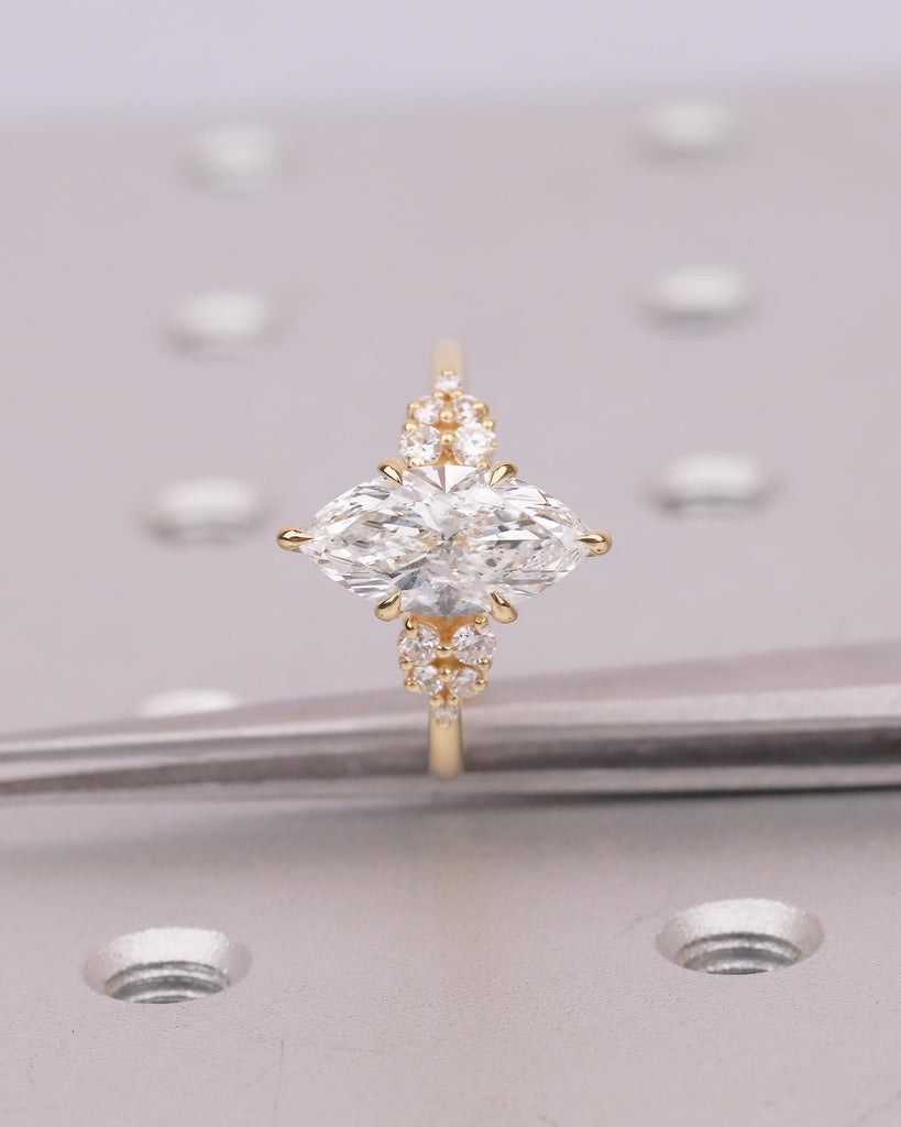 1-4ct Marquise Moissanite Engagement Ring, 6 Prong 14k/18k Solid Gold Wedding Rings for Women, Round Diamond Cluster Ring, Bridal Jewelry image #13