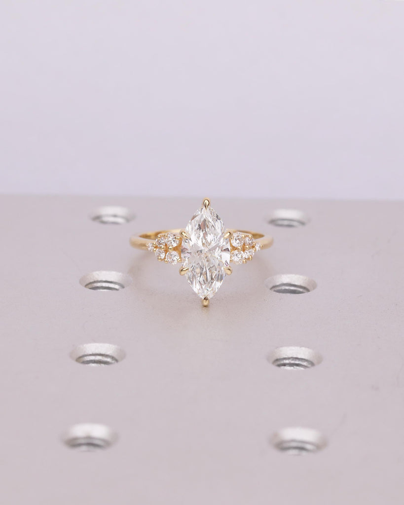 Marquise Diamond Cluster Ring, Art Deco 18k Yellow Gold Promise Ring for Her, Vintage Engagement Rings, Unique Wedding Anniversary Jewelry image #3