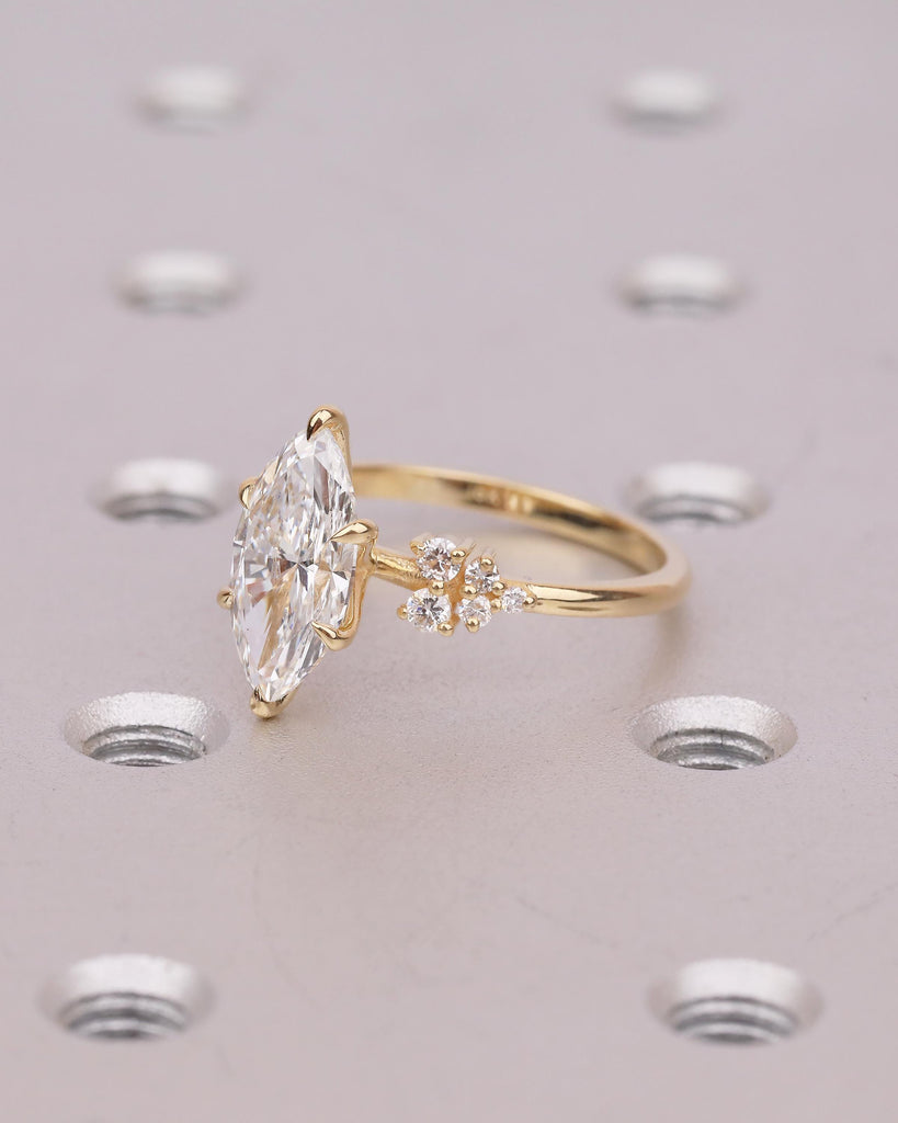 Marquise Diamond Cluster Ring, Art Deco 18k Yellow Gold Promise Ring for Her, Vintage Engagement Rings, Unique Wedding Anniversary Jewelry image #4