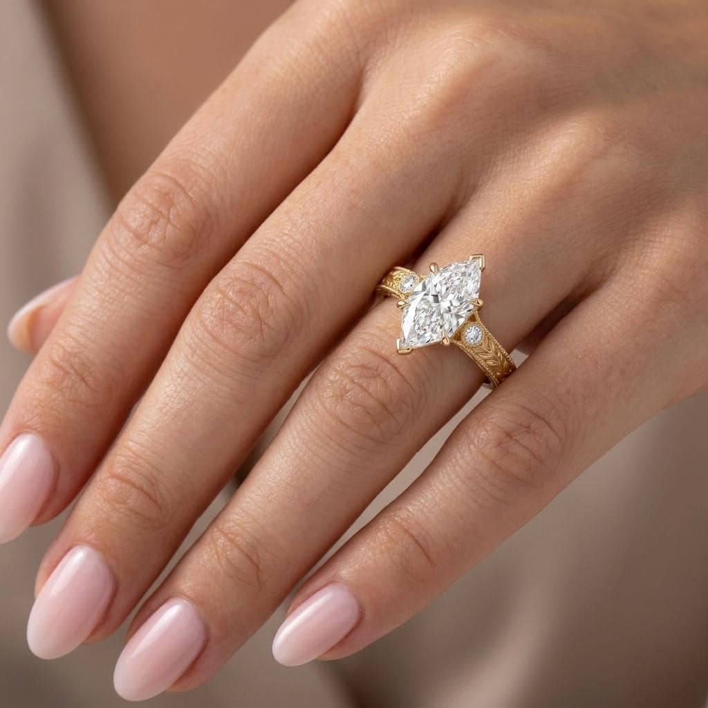 14k/18k Gold Vintage Olive Leaf Diamond Engagement Ring | Unique Dutch Marquise cut Proposal Rings for Women image #1