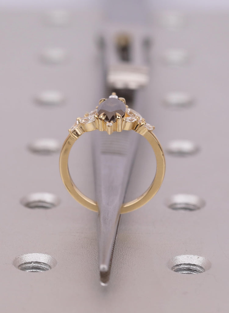 Marquise Salt and Pepper Diamond Ring, 18K Gold Cluster Engagement Ring, Natural Black Diamond Wedding Ring,  Marquise Anniversary Ring Gift image #10