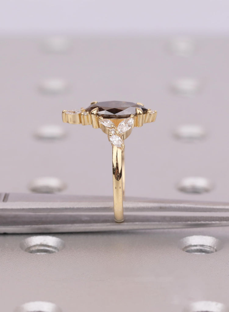 Marquise Salt and Pepper Diamond Ring, 18K Gold Cluster Engagement Ring, Natural Black Diamond Wedding Ring,  Marquise Anniversary Ring Gift image #12