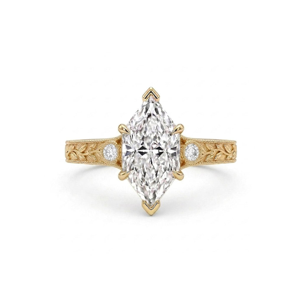 14k/18k Gold Vintage Olive Leaf Diamond Engagement Ring | Unique Dutch Marquise cut Proposal Rings for Women image #2