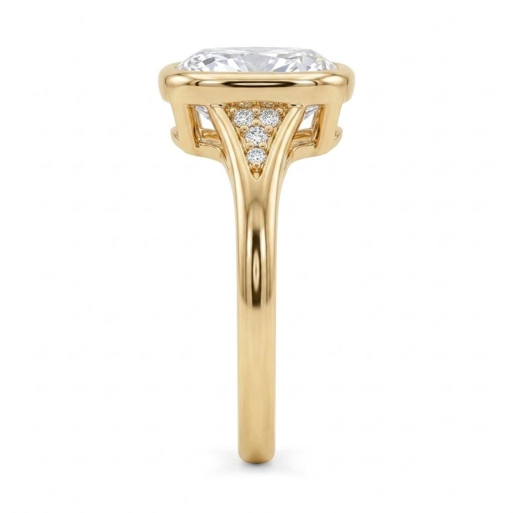Elongated Cushion Cut Lab Diamond Ring | 14K Yellow Gold Bezel set Engagement Ring | Bridal Jewelry image #3