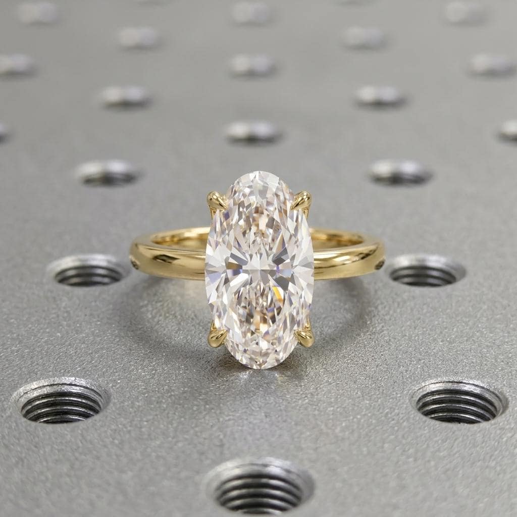 14k Yellow Gold Lab Created Diamond Floral Promise Rings for Women | Elongated Oval Tulip Setting Solitaire Ring | Anniversary Gift image #4