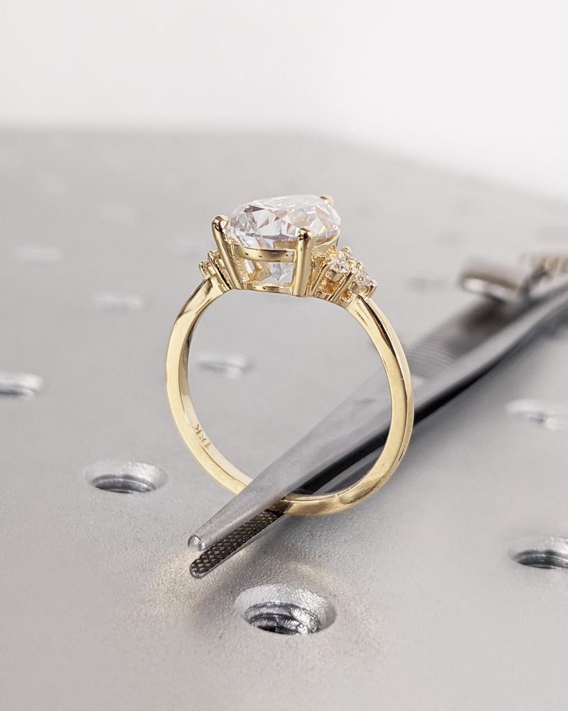Pear Shaped Moissanite Engagement Ring, 18k Yellow Gold Cluster Ring, 1.6mm Dainty Band, Unique Women's Wedding Ring, Promise Ring for Her image #10