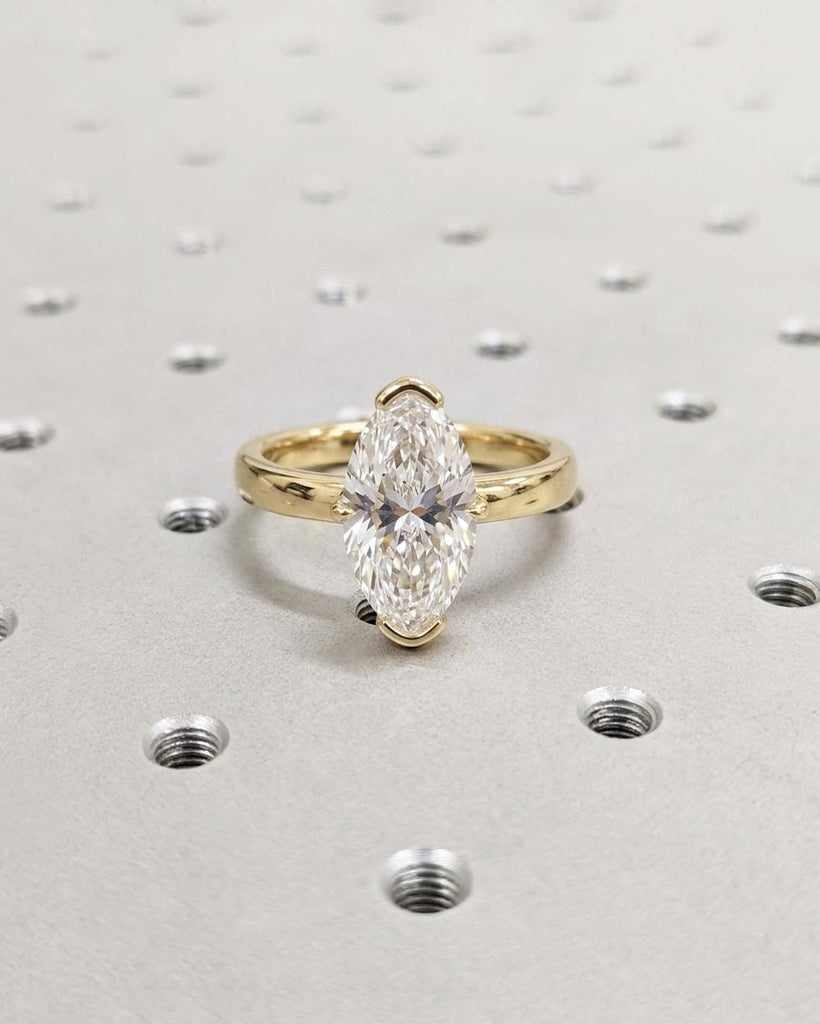 Moval Cut Moissanite Engagement Ring | Elongated Marquise-Oval Solitaire Ring | 14K 18K Solid Gold Vintage Engagement Ring | Rings for Women image #4