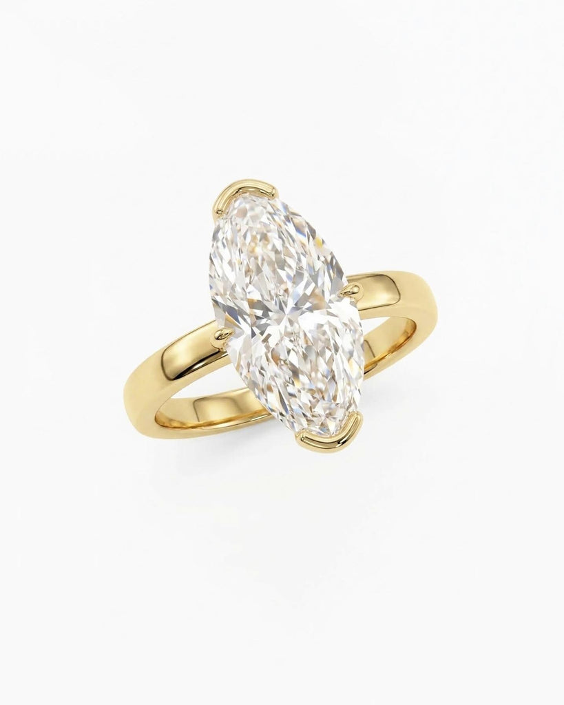 Moval Shape Lab Grown Diamond Solitaire Ring, Elongated Marquise-Oval Hybrid IGI Certified Lab Diamond, 14K Gold Vintage Bridal Ring image #4