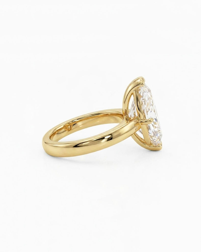Moval Cut Lab Grown Diamond Engagement Ring | Elongated Marquise-Oval Solitaire Ring | 14K 18K Gold Proposal Ring | Modern Anniversary Ring image #4