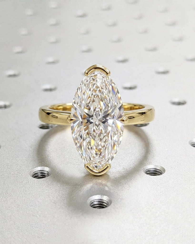 Moval Shape Lab Grown Diamond Solitaire Ring, Elongated Marquise-Oval Hybrid IGI Certified Lab Diamond, 14K Gold Vintage Bridal Ring image #3