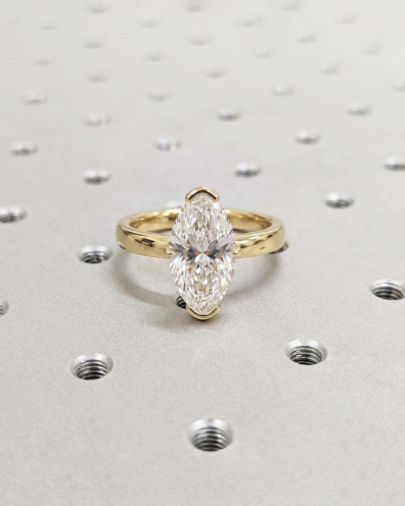 Moval Cut Lab Grown Diamond Engagement Ring | Elongated Marquise-Oval Solitaire Ring | 14K 18K Gold Proposal Ring | Modern Anniversary Ring image #1