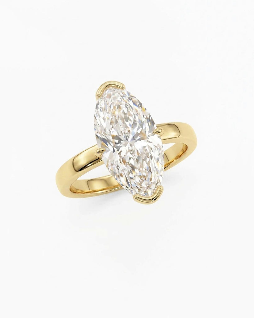 Moval Cut Moissanite Engagement Ring | Elongated Marquise-Oval Solitaire Ring | 14K 18K Solid Gold Vintage Engagement Ring | Rings for Women