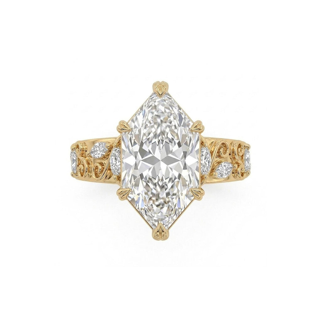 2.5ct Dutch Marquise Lab Grown Diamond Ring | Unique Olive Leaf Prong Gold Wedding Band | Anniversary Gift for Her image #2