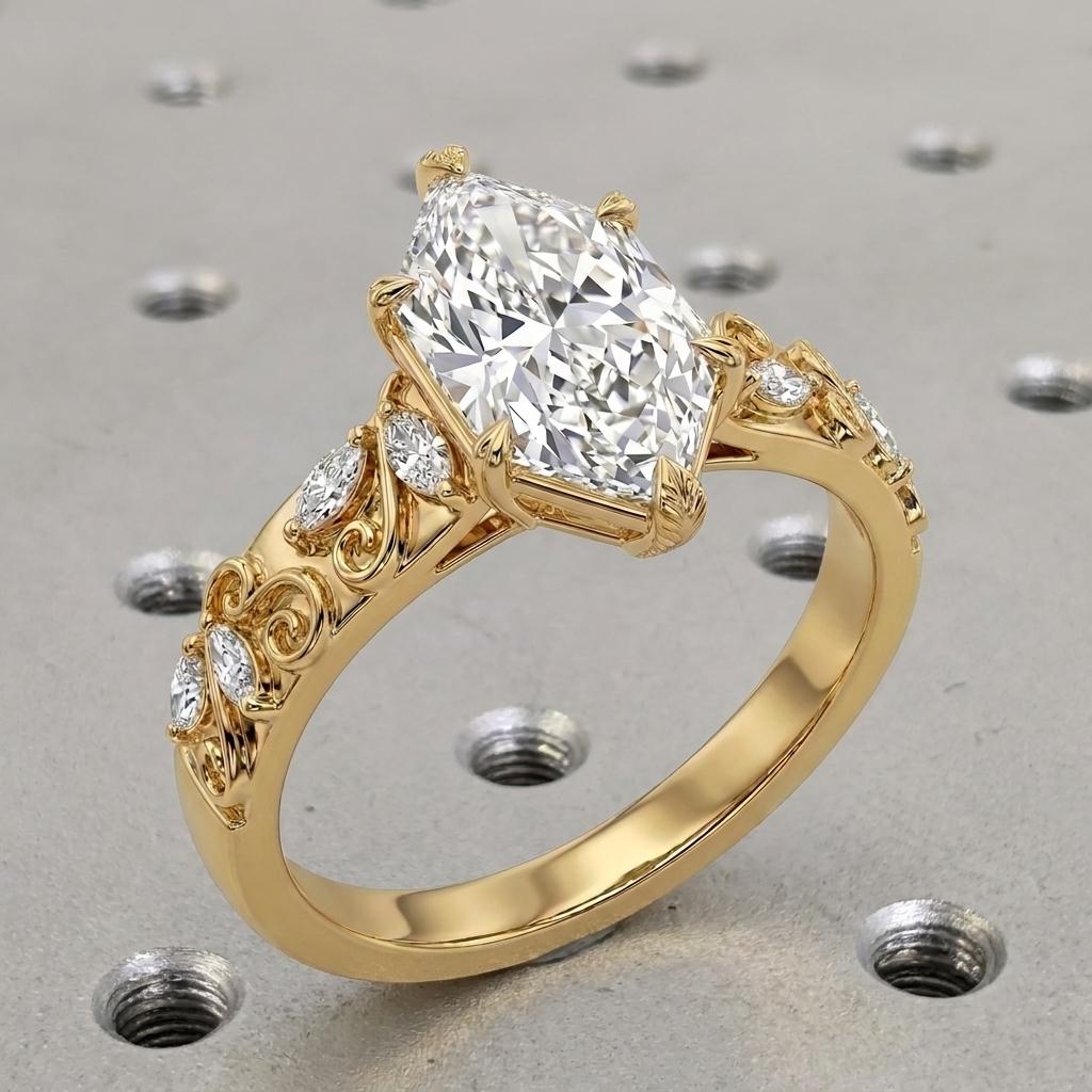 14k/18k Gold Dutch Marquise Diamond Engagement Ring | Unique Leaf and Vine Proposal Rings for Women | Nature Inspired Bridal Jewelry image #5