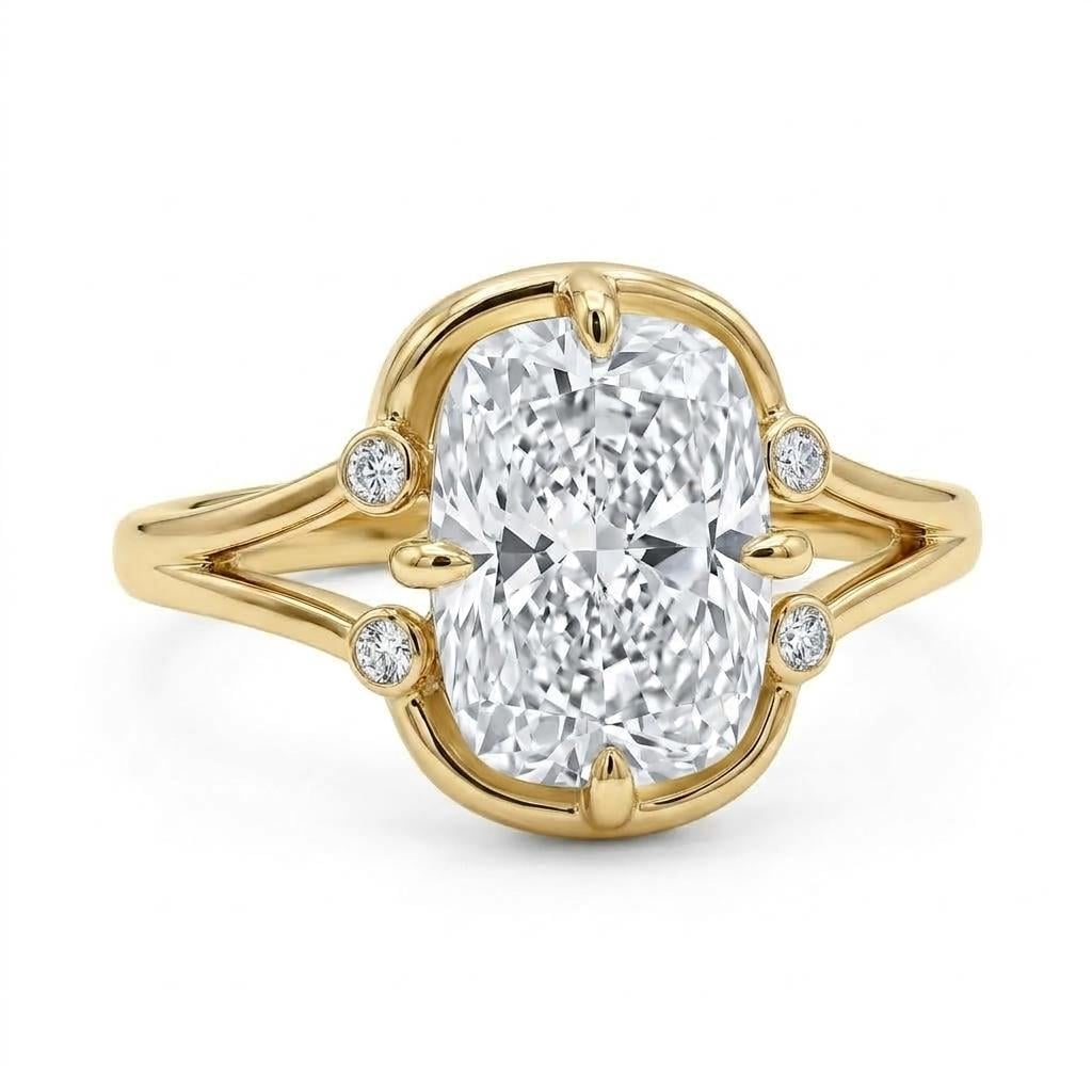 3ct Elongated Cushion Lab Diamond Engagement Ring, 14K Yellow Gold, Anniversary Gift, Promise Ring image #2