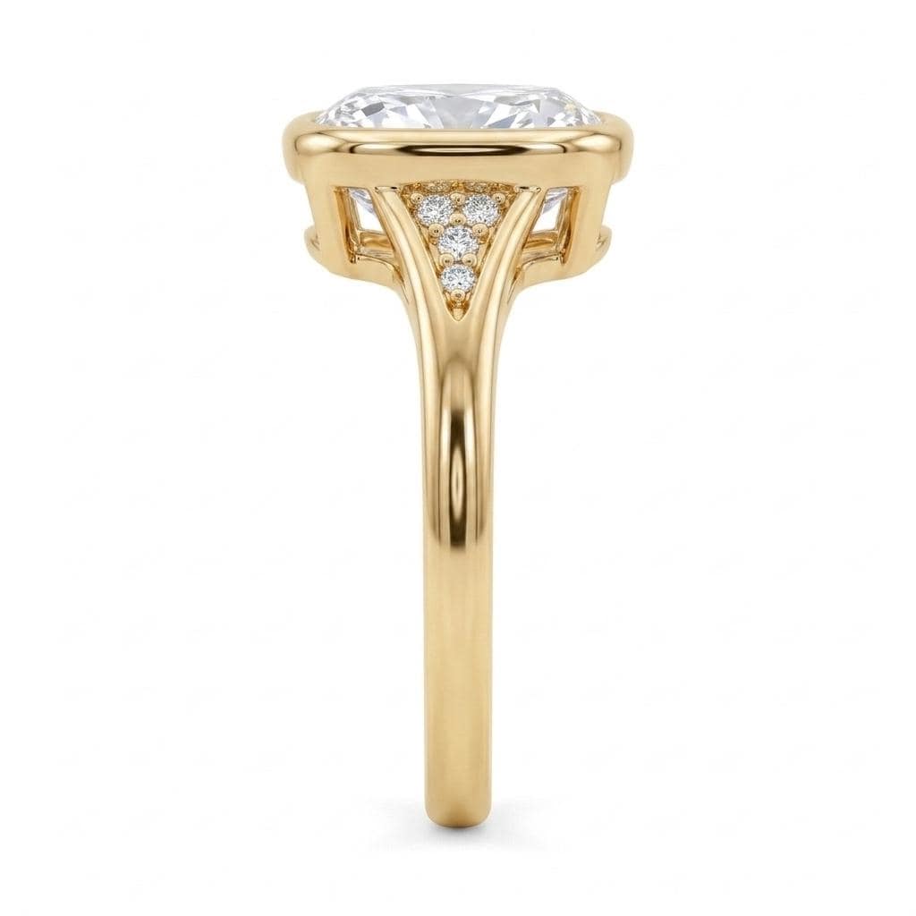 Elongated Cushion Lab Diamond Engagement Ring, 14K Yellow Gold, Bezel Setting Solitaire Style Wedding Ring image #3