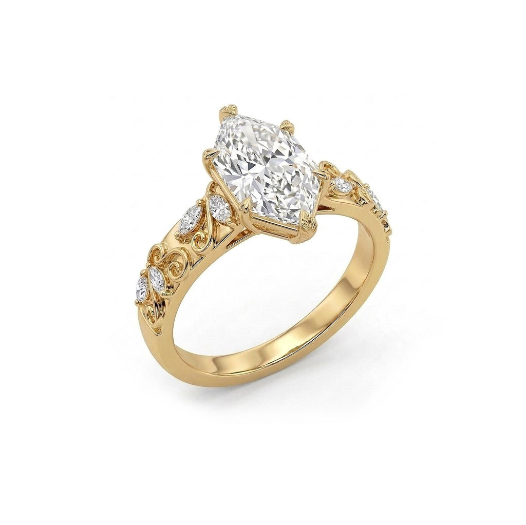 Dutch Marquise Moissanite Vintage Gold Engagement Rings for Women | Nature Inspired Wedding Jewelry Anniversary Gift image #5