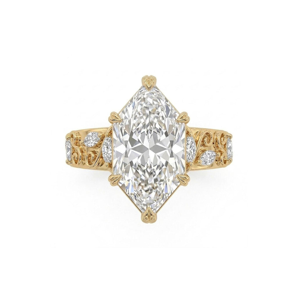 Marquise Diamond Leaf and Vine Vintage Engagement Ring | Solid Gold or Platinum Art Deco Wedding Ring Anniversary Gift image #4