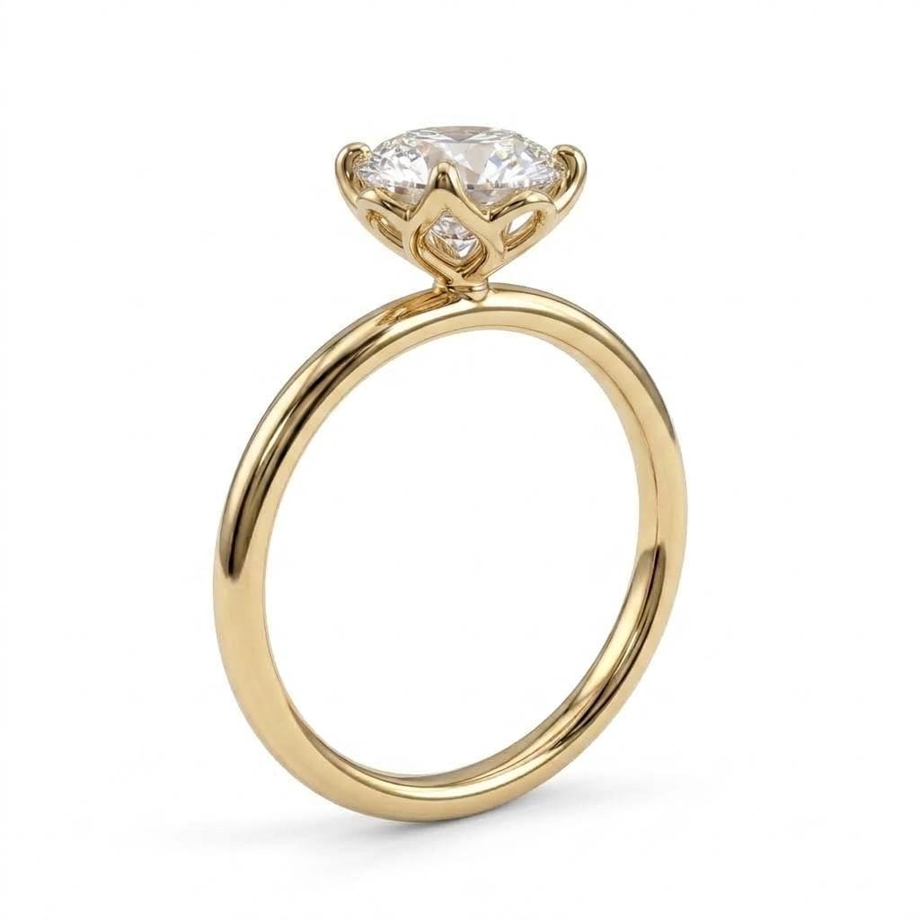 Elongated Oval Moissanite Solitaire Tulip Flower Proposal Ring | Solid Gold or Platinum Handmade Jewelry Unique Anniversary Gift for Her image #1