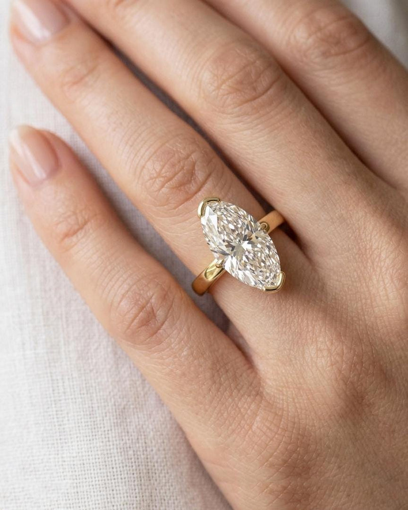 Moval Shape Lab Grown Diamond Solitaire Ring, Elongated Marquise-Oval Hybrid IGI Certified Lab Diamond, 14K Gold Vintage Bridal Ring image #1