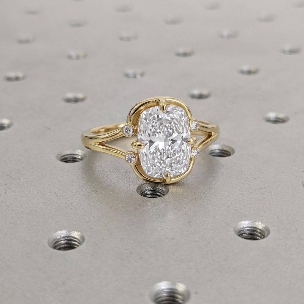 Moissanite Cushion Cut Ring | Elongated Cushion Engagement Ring | 14 Yellow Gold | Round Diamond Lab Diamond Moissanite Side Stones image #1