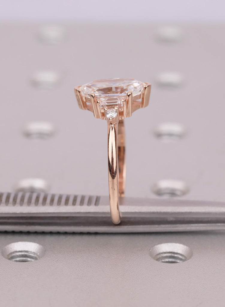 Dutch Marquise Lab Diamond Engagement Ring: IGI Certified, 14K Rose Gold, Round Baguette Side Diamond, Vintage Wedding Jewelry image #12