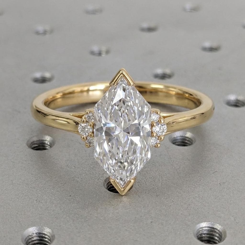 14k Yellow Gold Tiny Lab Diamond Cluster Promise Ring for Her | Elongated Hexagon cut Unique Wedding Band image #3